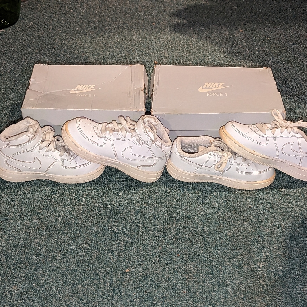 2x Nike Air Force 1 : white / white leather TD 10C - Low & Mid w/ Box : Clean!